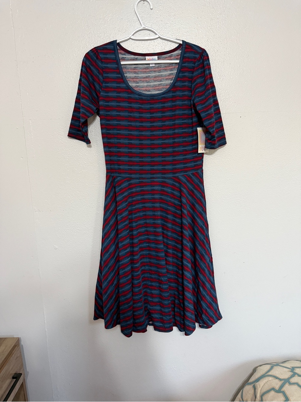 ❤️ Bold & Classic! LuLaRoe Blue & Red Chevron Arrow Nicole Dress